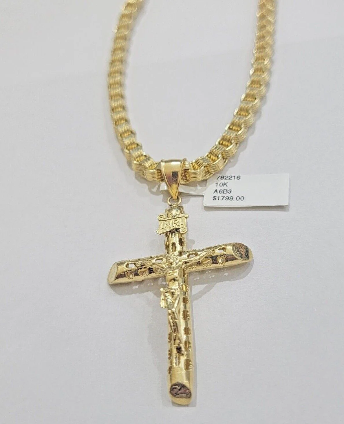 Real 10kt Yellow Gold Chain Pendant Byzantine Necklace 20"-28" & Cross Charm SET - Image 9