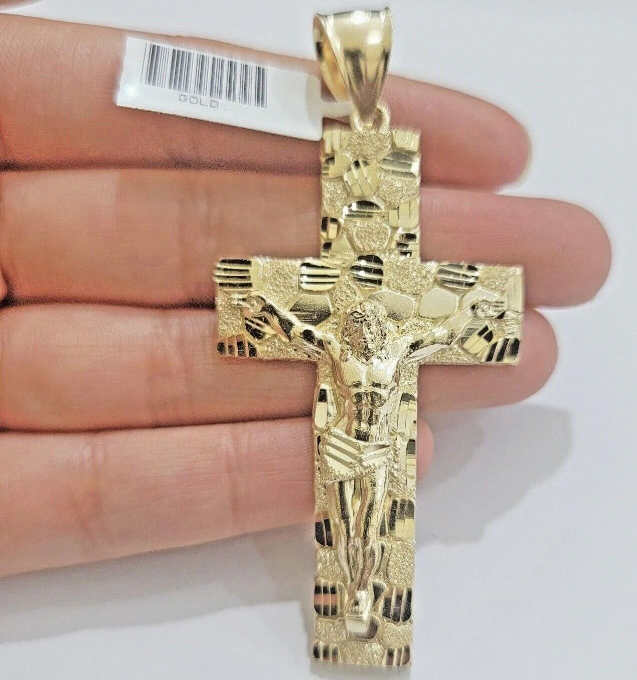 Real 10kt Yellow Gold Chain Pendant Byzantine Necklace Nugget Cross Charm SETS - Image 9