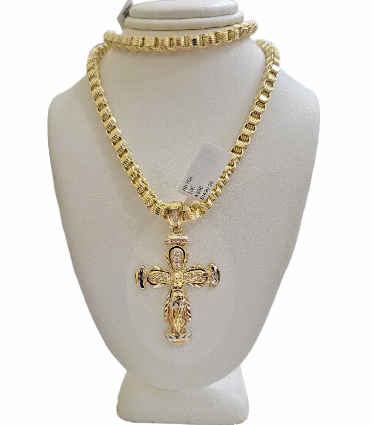 Real 10kt Yellow Gold Chain Pendant Set Byzantine Necklace 20"-28" & Cross Charm - Image 5