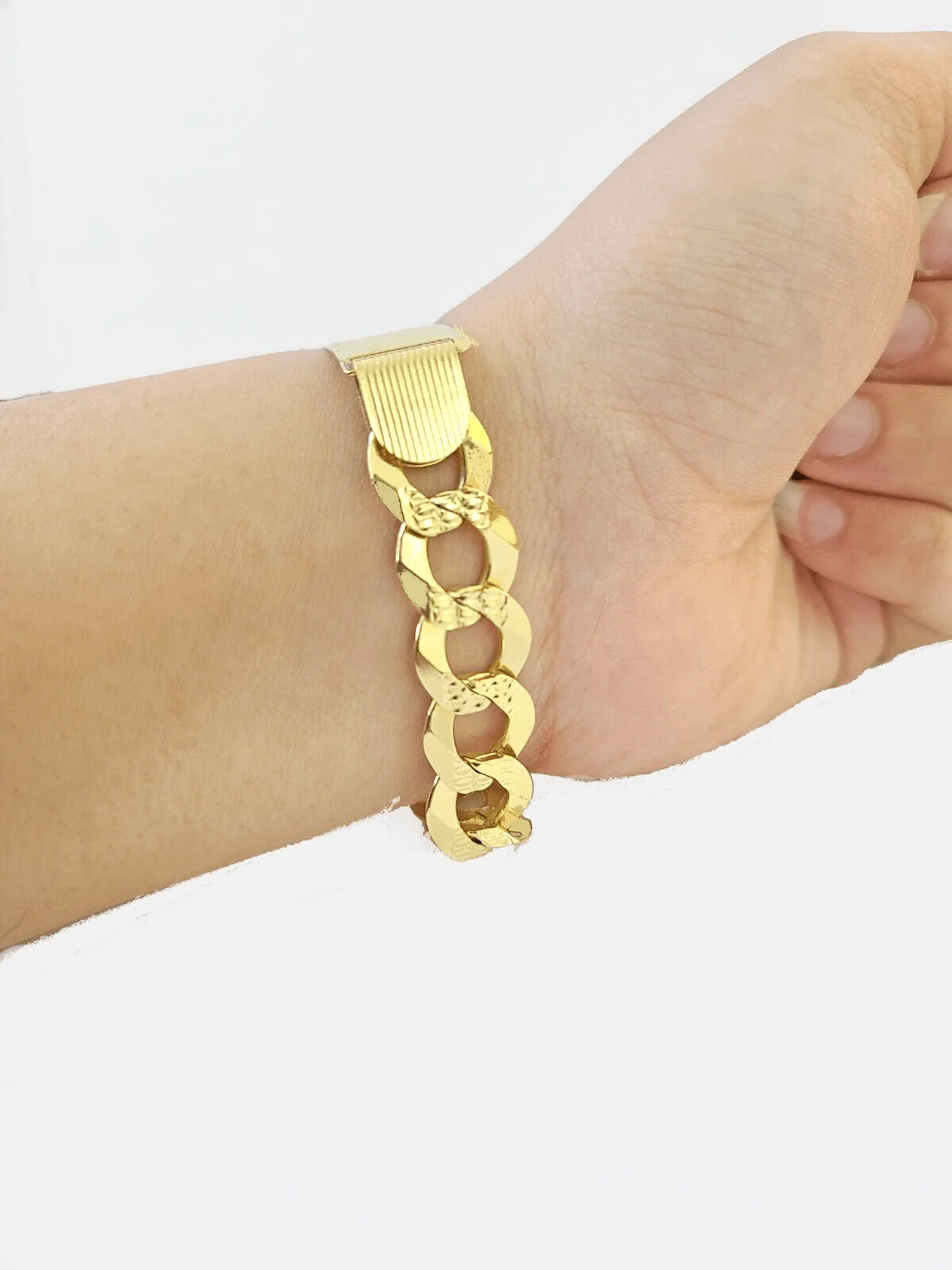 Real 10kt Yellow Gold Cuban Link ID Bracelet Unisex 9'' 13mm Unisex - Image 4