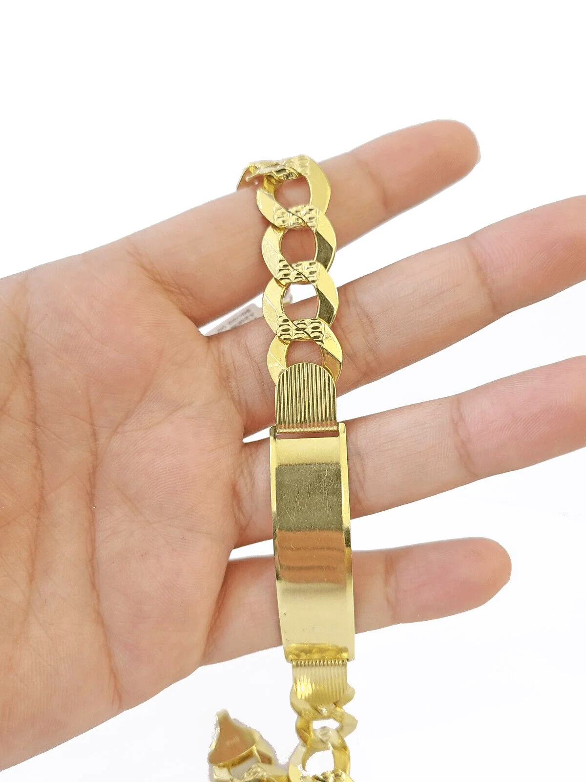 Real 10kt Yellow Gold Cuban Link ID Bracelet Unisex 9'' 13mm Unisex - Image 5