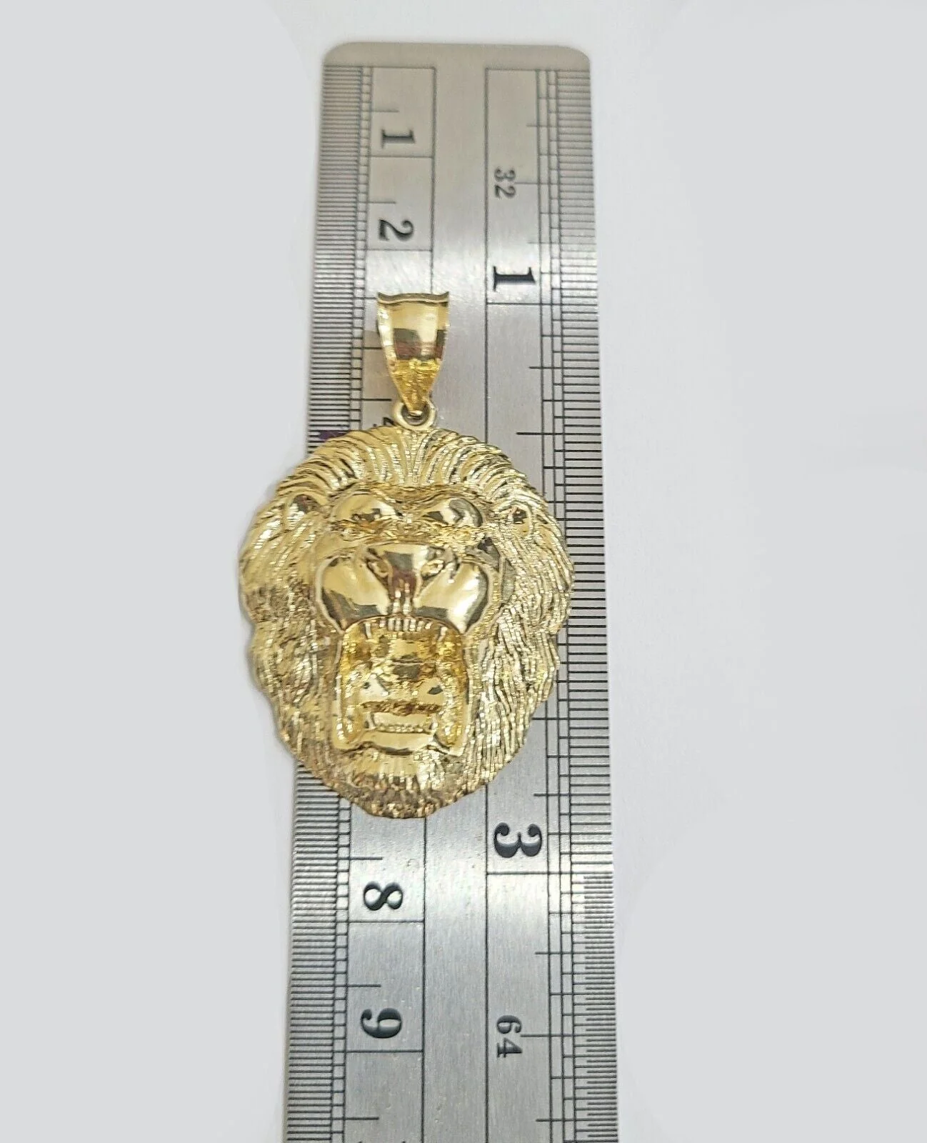 Real 10kt Yellow Gold Lion Head Pendant charm 1.5" for Necklace and chain Mens - Image 3