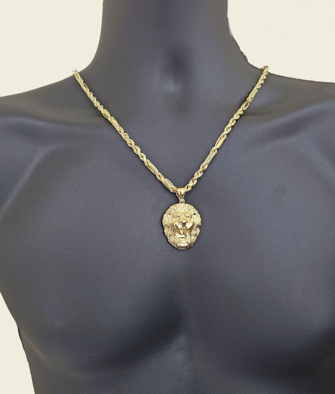 Real 10kt Yellow Gold Lion Head Pendant charm 1.5" for Necklace and chain Mens - Image 4