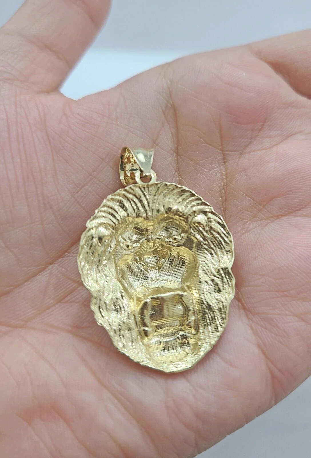 Real 10kt Yellow Gold Lion Head Pendant charm 1.5" for Necklace and chain Mens - Image 7