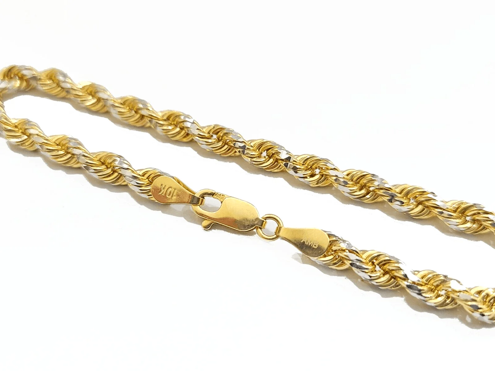 Real 10kt Yellow Gold Rope Bracelet Solid link 8 Inches 4mm Diamond Cut Two-Tone - Image 2