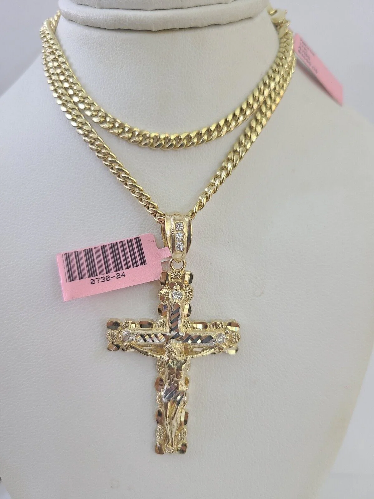 Real 14k Chain Cross Charm Set Miami Cuban Link 4mm Necklace Pendant Yellow Gold - Image 6