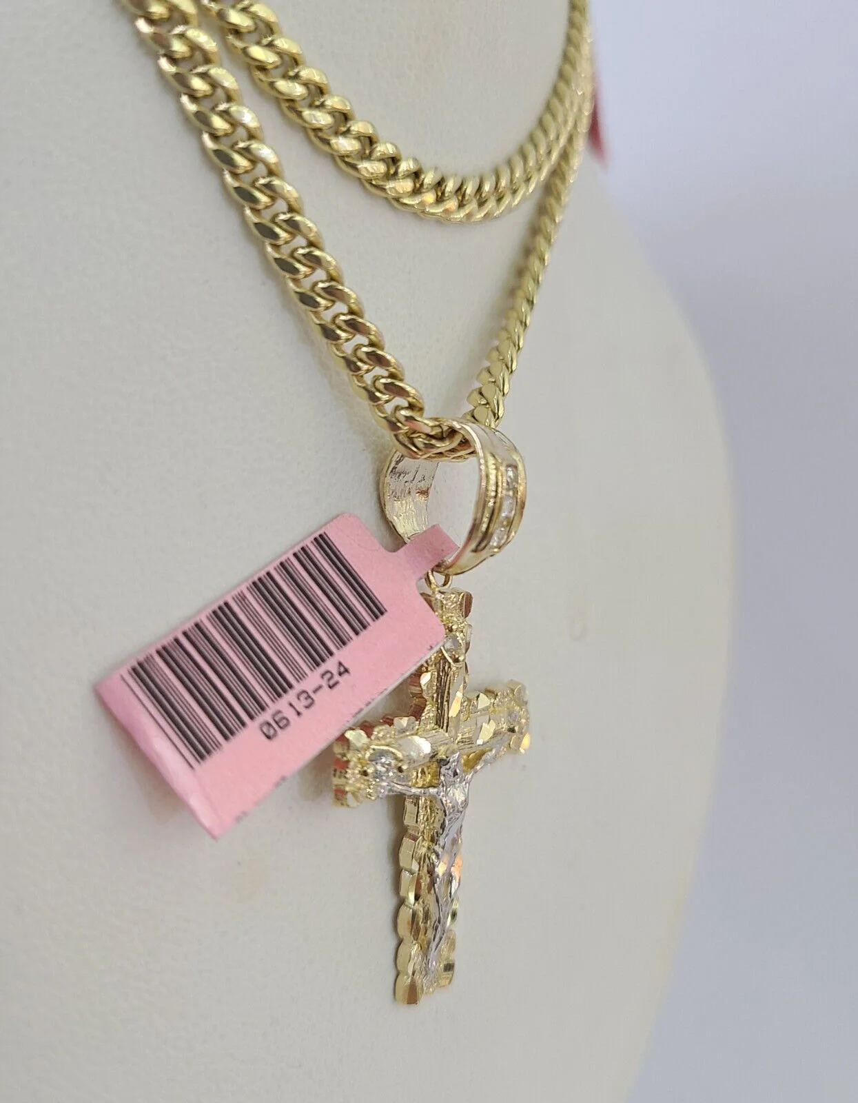 Real 14k Chain Cross Charm Set Miami Cuban Link 4mm Necklace Pendant Yellow Gold - Image 6