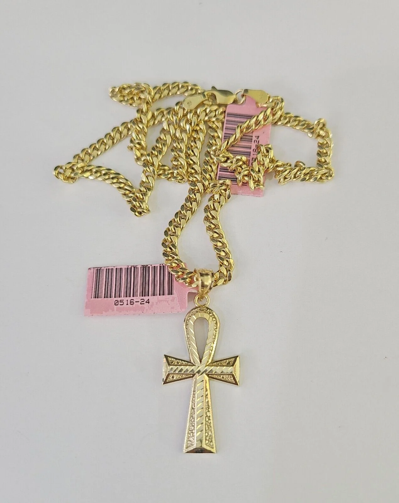 Real 14k Chain Cross Charm Set Miami Cuban Link 4mm Necklace Pendant Yellow Gold - Image 5