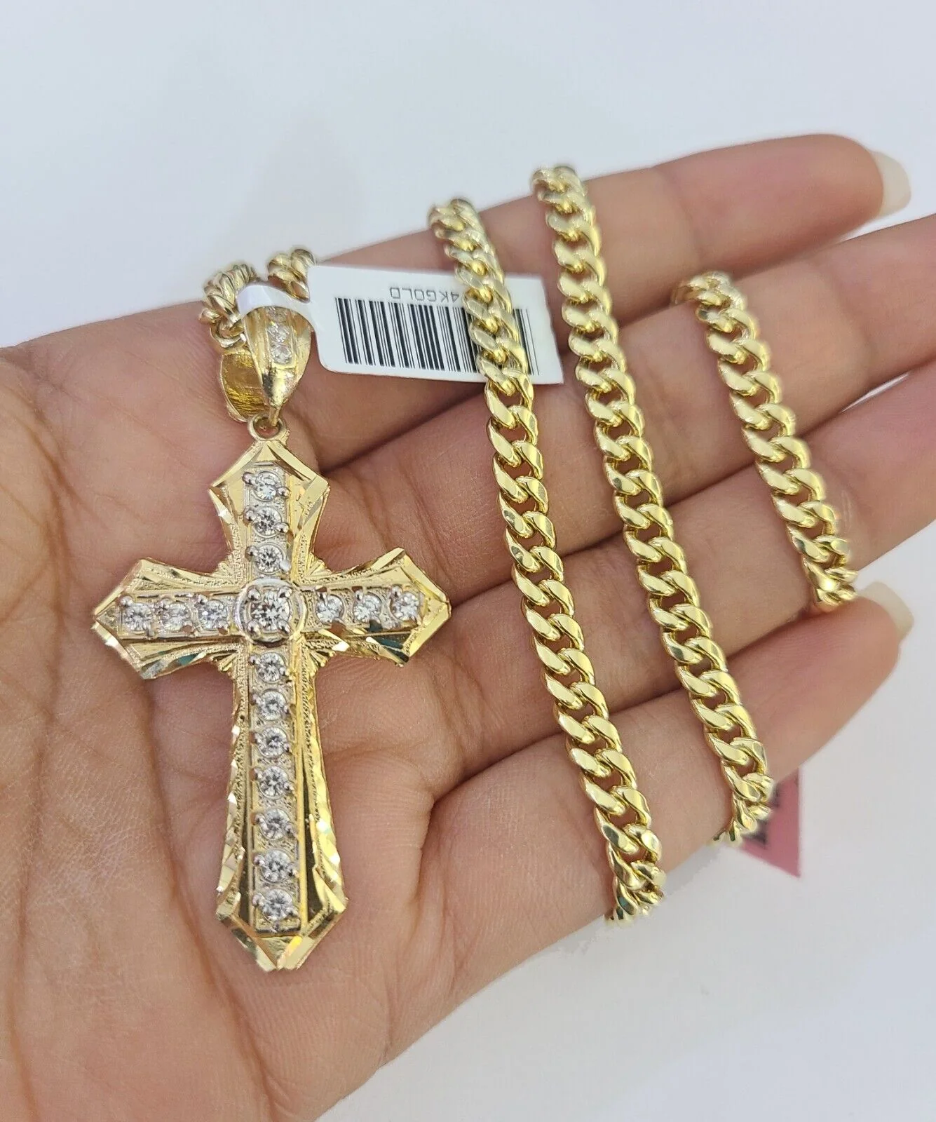 Real 14k Chain Cross Charm Set Miami Cuban Link 5mm 18"-30" Necklace Pendant - Image 5
