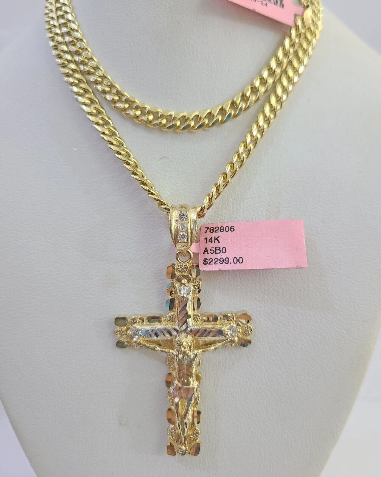 Real 14k Chain Cross Charm Set Miami Cuban Link 5mm 18"-30" Necklace Pendant - Image 6
