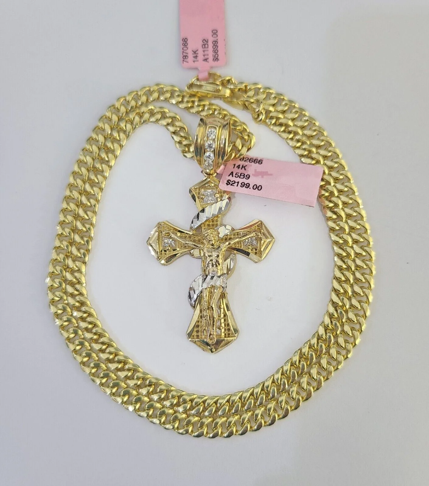 Real 14k Chain Cross Charm Set Miami Cuban Link 5mm 18"-30" Necklace Pendant - Image 3