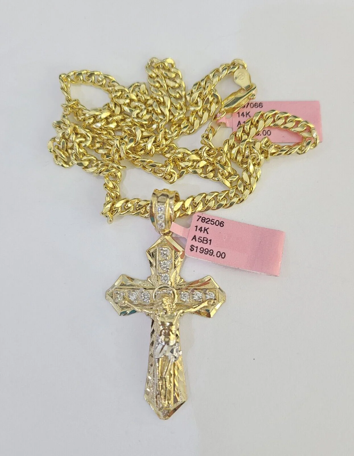Real 14k Chain Cross Charm Set Miami Cuban Link 5mm 18"-30" Necklace Pendant - Image 5