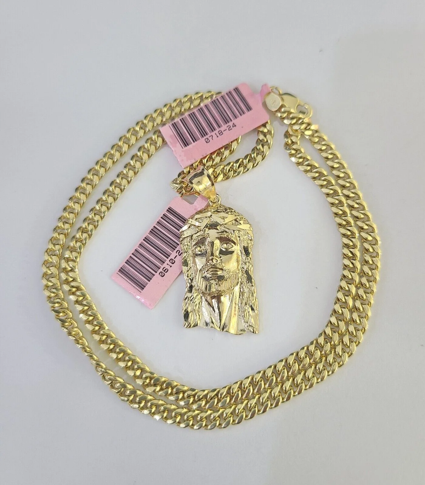 Real 14k Chain Jesus Head Charm Set Miami Cuban Link 4mm Necklace Pendant - Image 4