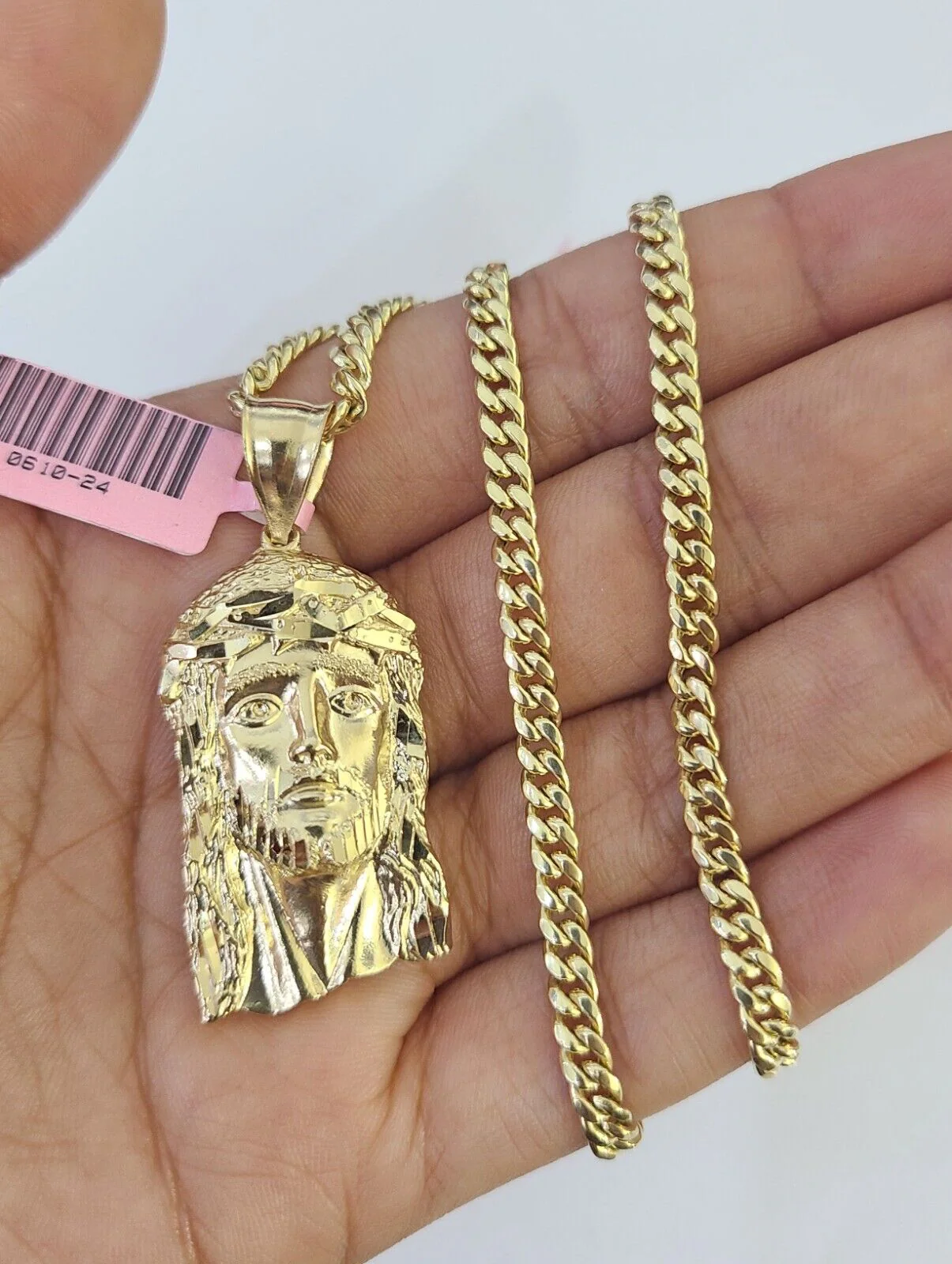 Real 14k Chain Jesus Head Charm Set Miami Cuban Link 4mm Necklace Pendant - Image 4