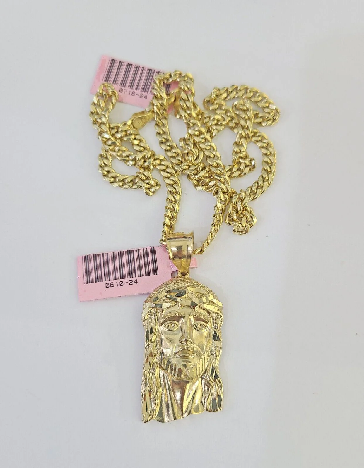 Real 14k Chain Jesus Head Charm Set Miami Cuban Link 4mm Necklace Pendant - Image 5