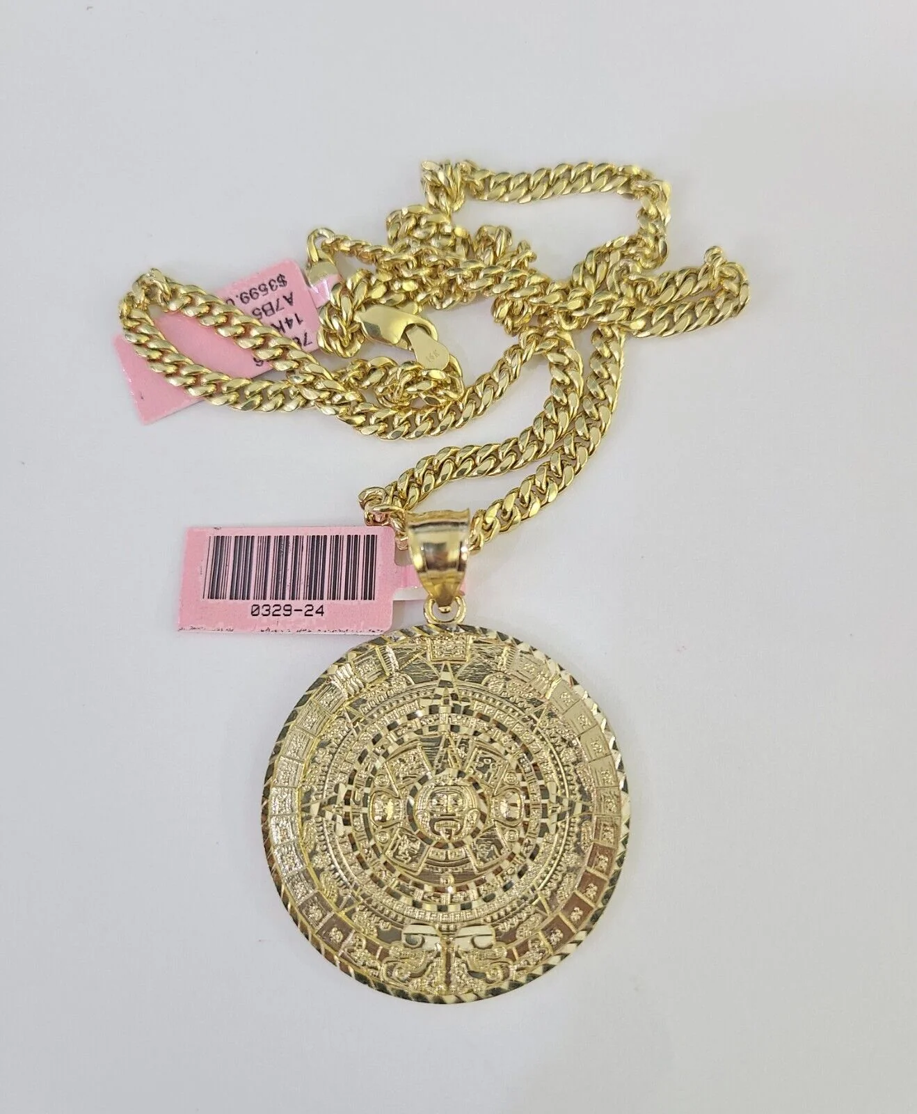Real 14k Chain Mayan Calendar Charm Set Miami Cuban Link 4mm Necklace Pendant - Image 5