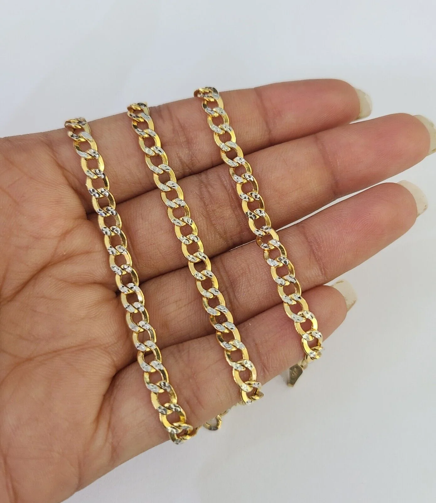 REAL 14k Cuban Curb Link Necklace Chain 4mm 16 inches Diamond Cuts 14kt - Image 3