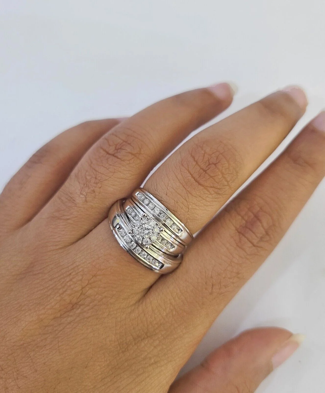 REAL 14k Diamond Ring White Gold Ladies Men Trio SET Wedding Engagement Genuine - Image 2