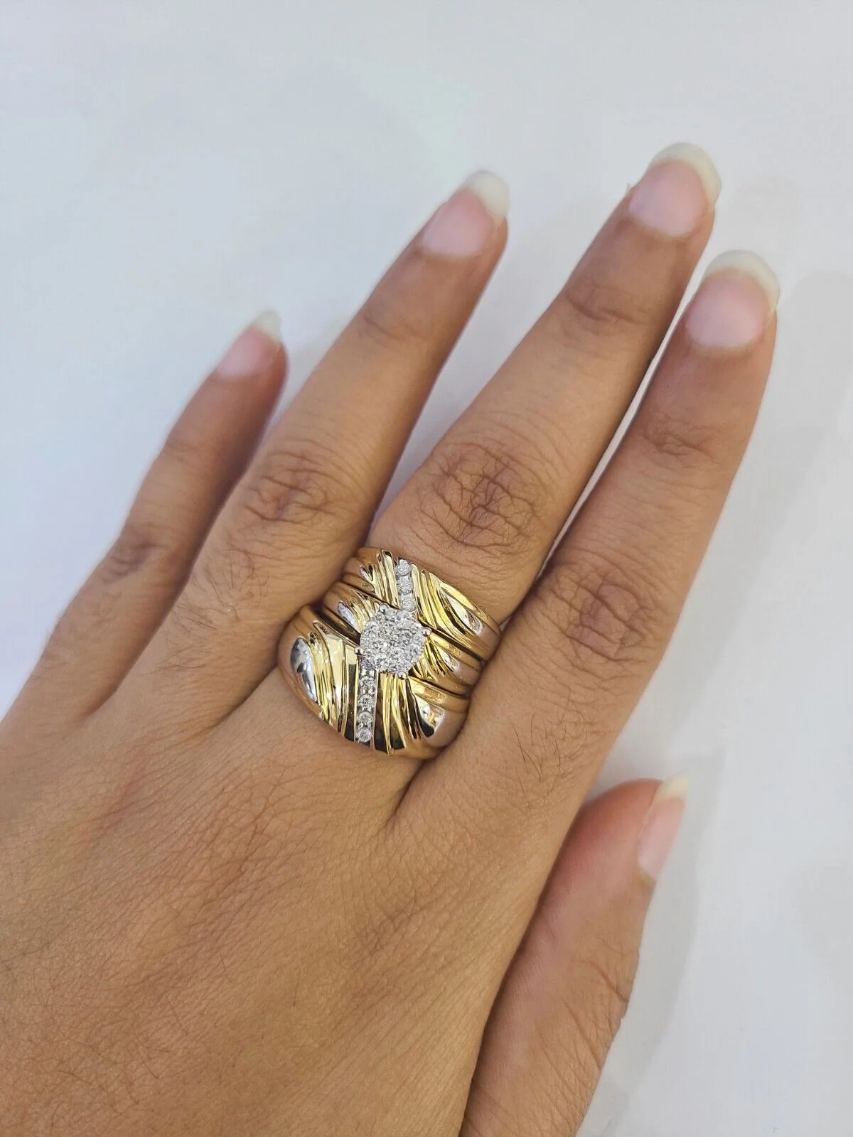 REAL 14k Diamond Ring Yellow Gold Ladies Men Trio SET Wedding Engagement Genuine - Image 5
