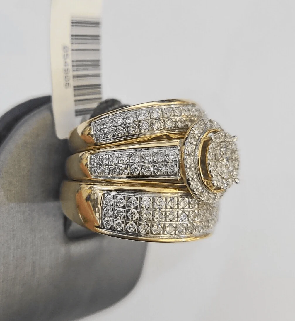 REAL 14k Diamond Ring Yellow Gold Ladies Men Trio SET Wedding Engagement Genuine - Image 2