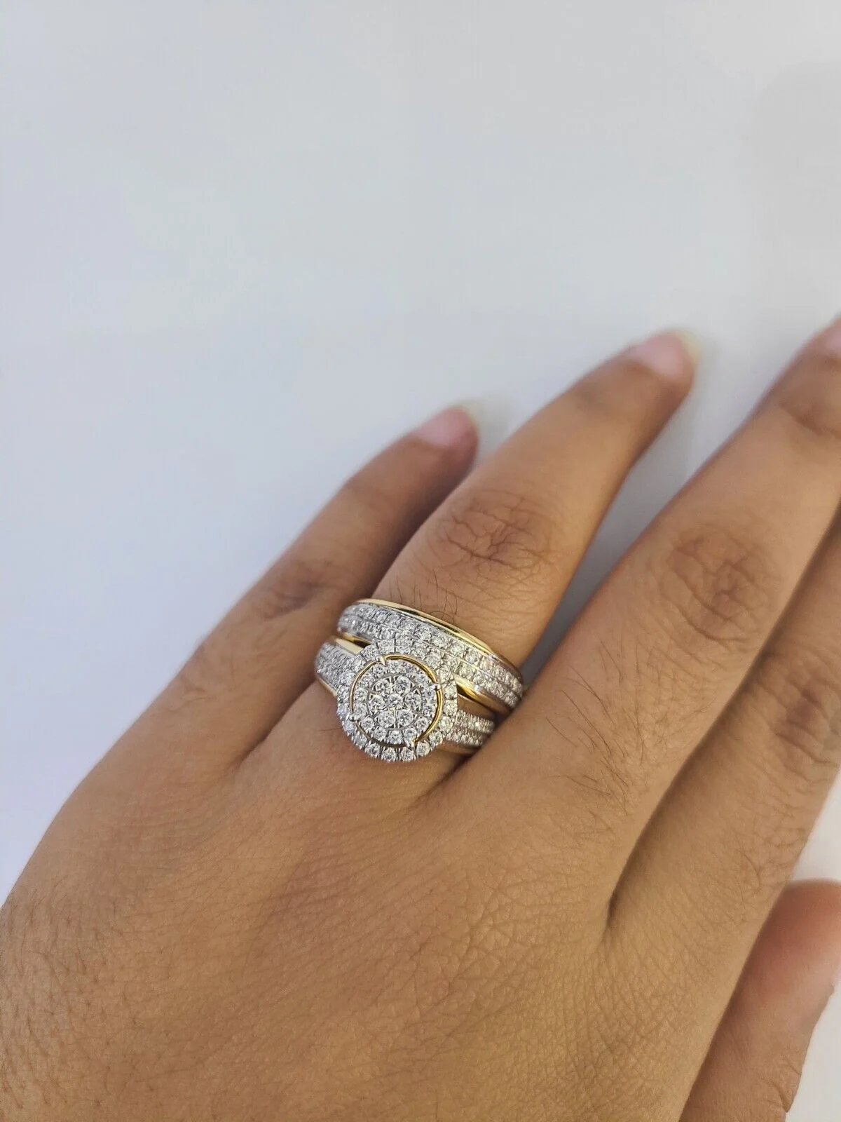 REAL 14k Diamond Ring Yellow Gold Ladies Men Trio SET Wedding Engagement Genuine - Image 3