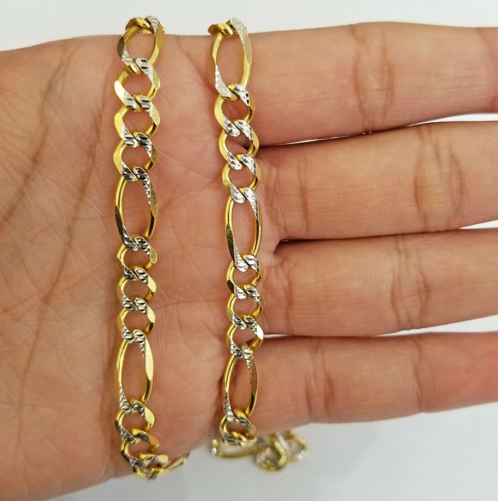 Real 14k Gold Chain Figaro Link Necklace 22" Solid Diamond Cut 7mm mens 14kt - Image 6