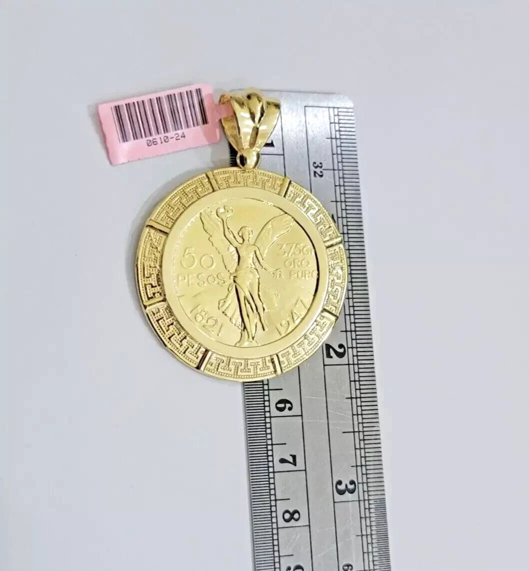 Real 14k Gold Charm pendant Centenario Coin with Bezel Style Copy Coin For Chain - Image 5
