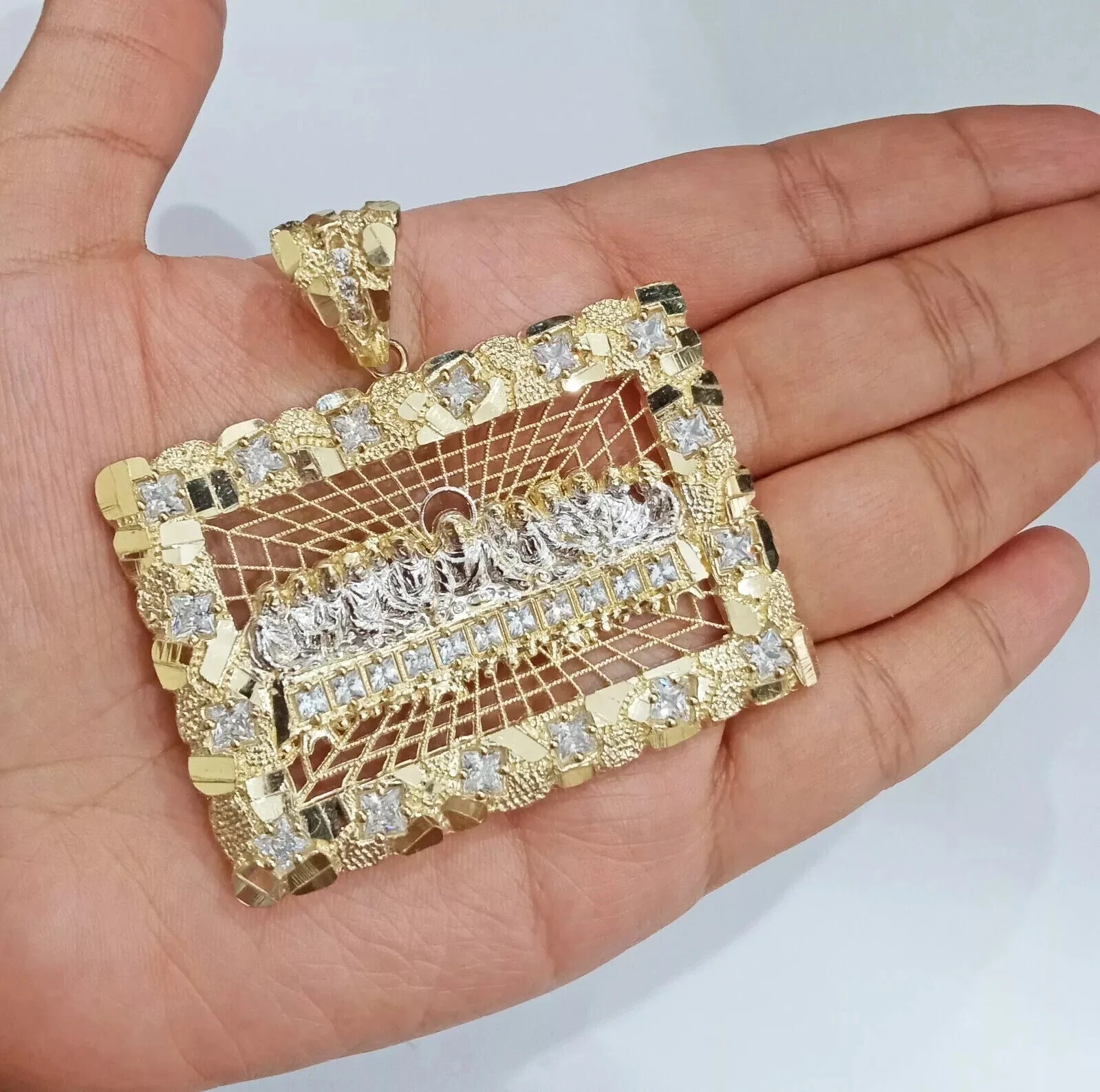 Real 14k Gold Charm Pendant Last Supper Nugget Style With Stone 14kt Yellow Gold - Image 5