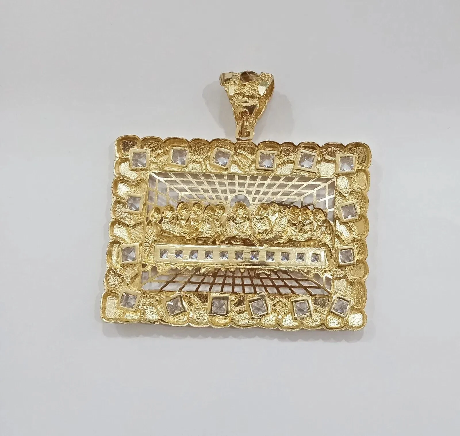 Real 14k Gold Charm Pendant Last Supper Nugget Style With Stone 14kt Yellow Gold - Image 6