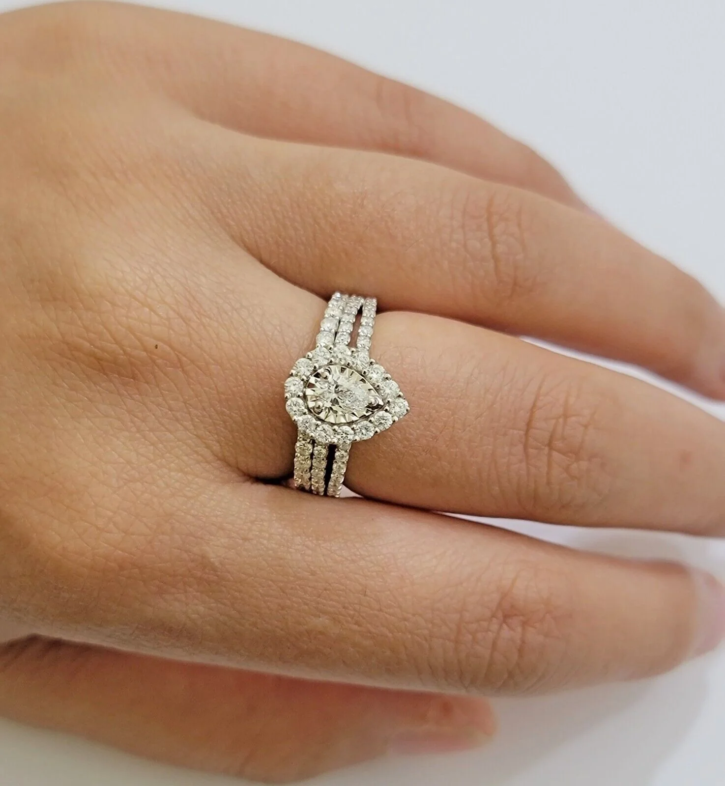 Real 14k Gold Diamond Engagement Wedding Ring Band SET  Pear/ Tear drop 1.5 CT Ring Sizes 6,7,8,9,10,11 & 12 - Image 4