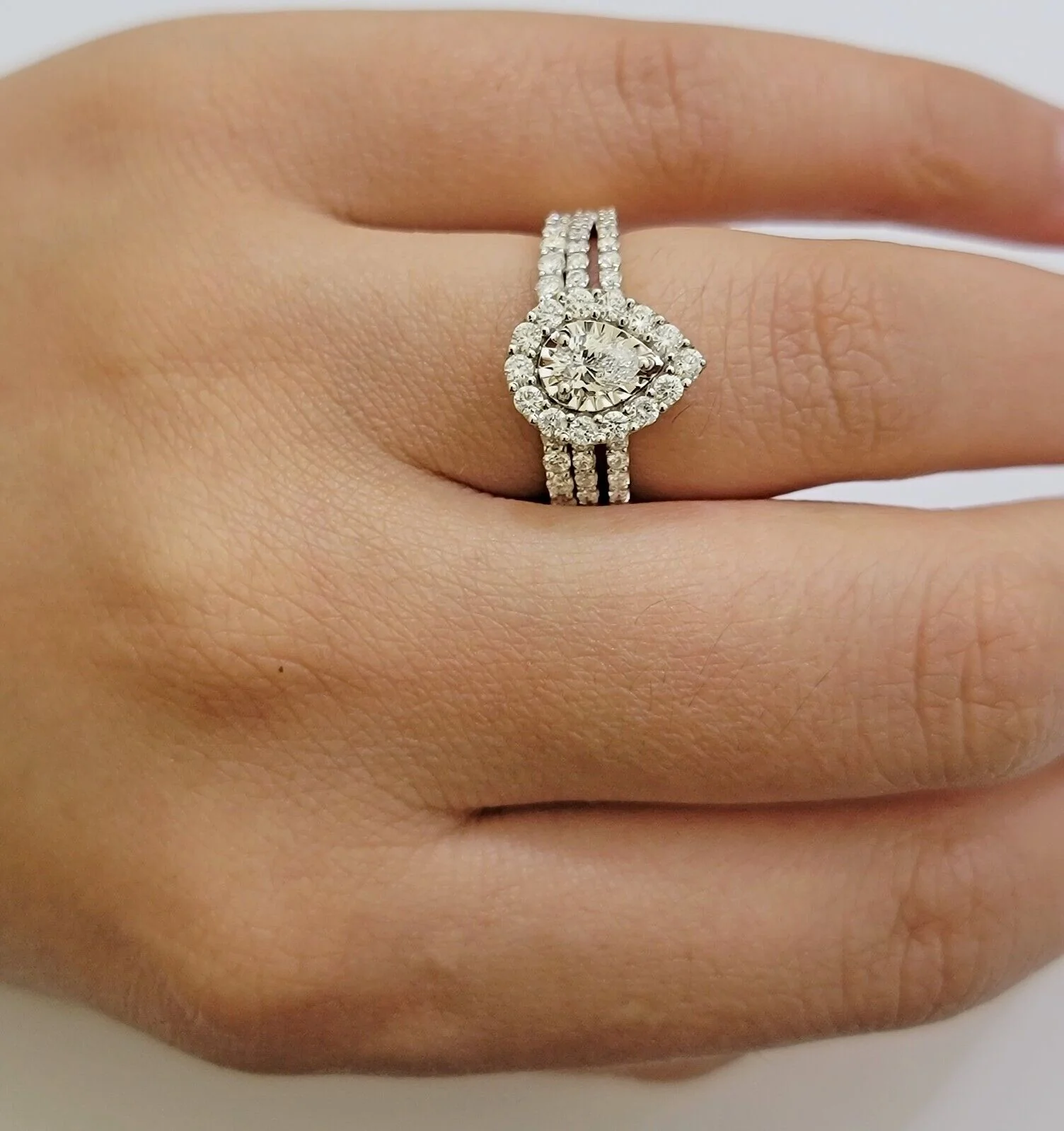 Real 14k Gold Diamond Ring band SET Ladies Engagement Wedding Pear Shape 1.50 CT Ring Sizes 6,7,8,9,10,11 & 12 - Image 4