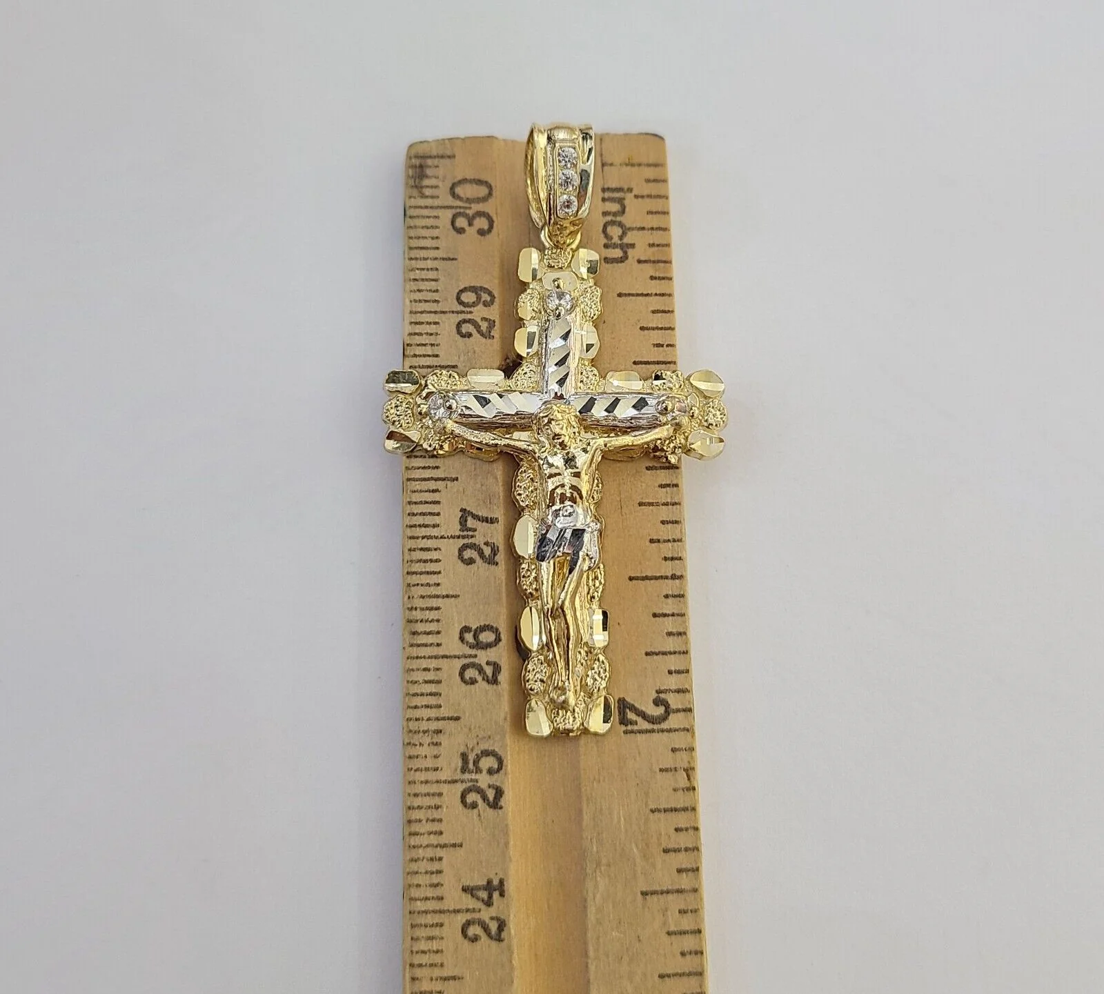 Real 14k Gold Jesus Cross Pendant Charm Crucifix 2" Inches 14kt Yellow Gold - Image 6