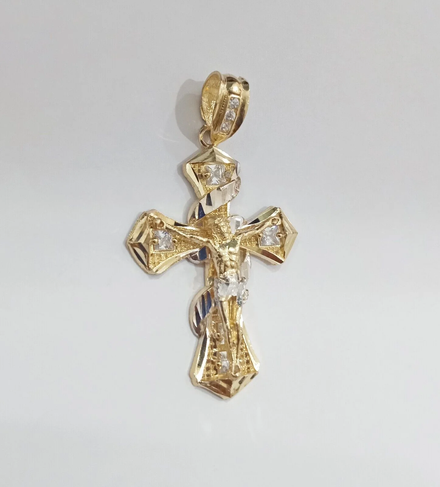 Real 14k Gold Jesus Crucifix Cross Charm Pendant 2" inch 14kt Yellow Gold - Image 3