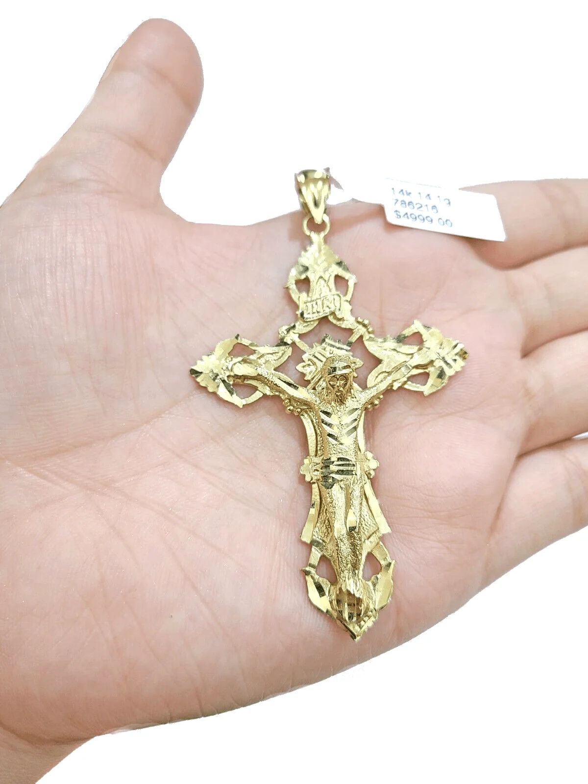 Real 14k Gold Jesus Crucifix Cross Charm Pendant 3" inch 14kt Yellow Gold