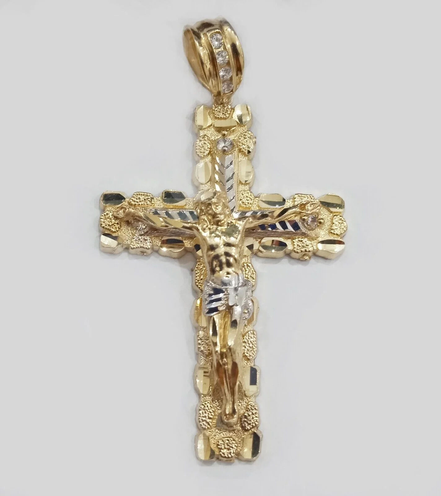 Real 14k Gold Jesus Nugget Cross Charm Pendant 2.9" inch 14kt Yellow Gold - Image 5