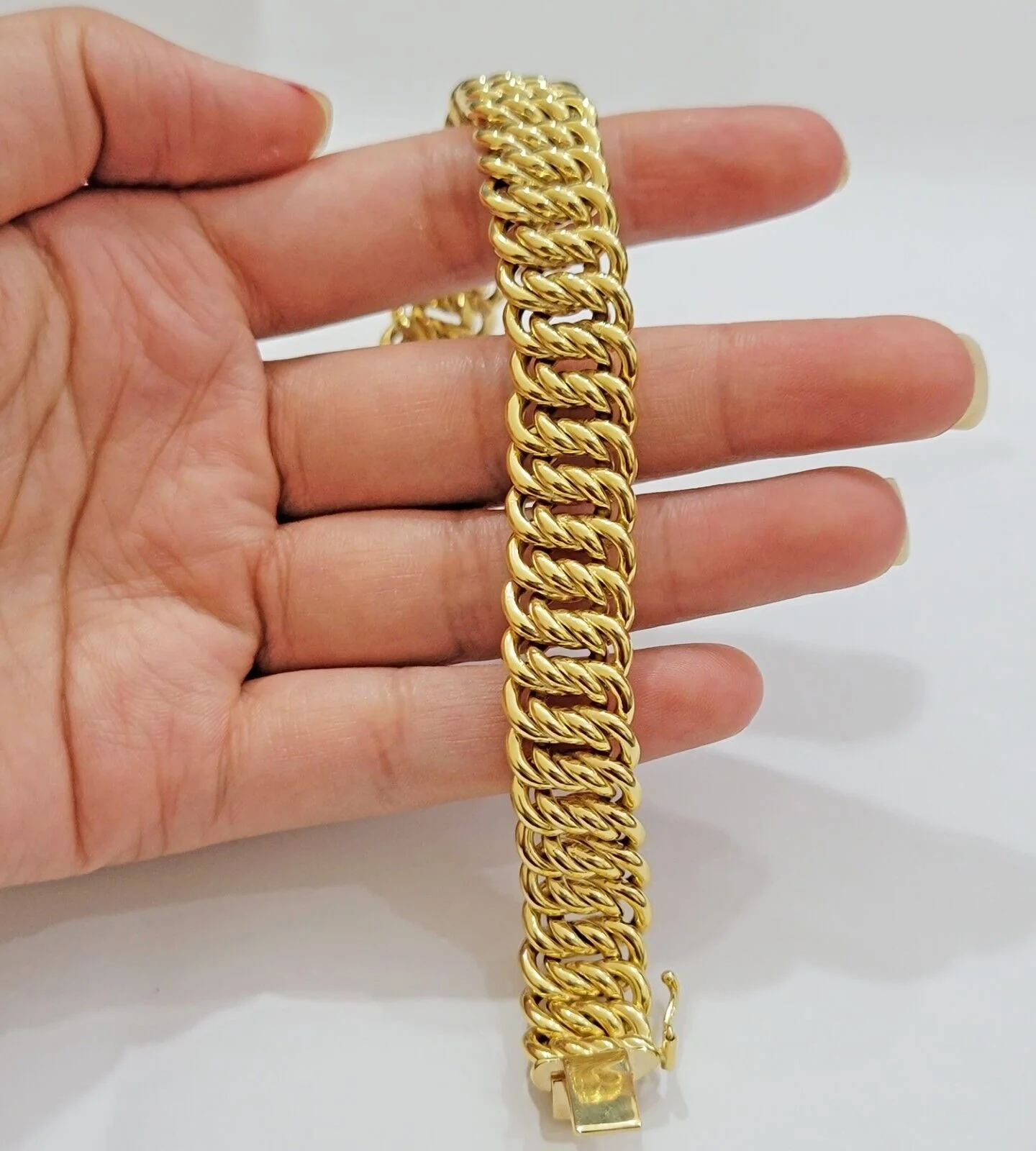 REAL 14k Gold Ladies Bracelet Flat Byzantine Link 16mm 7.5" 14kt Yellow Unique - Image 4