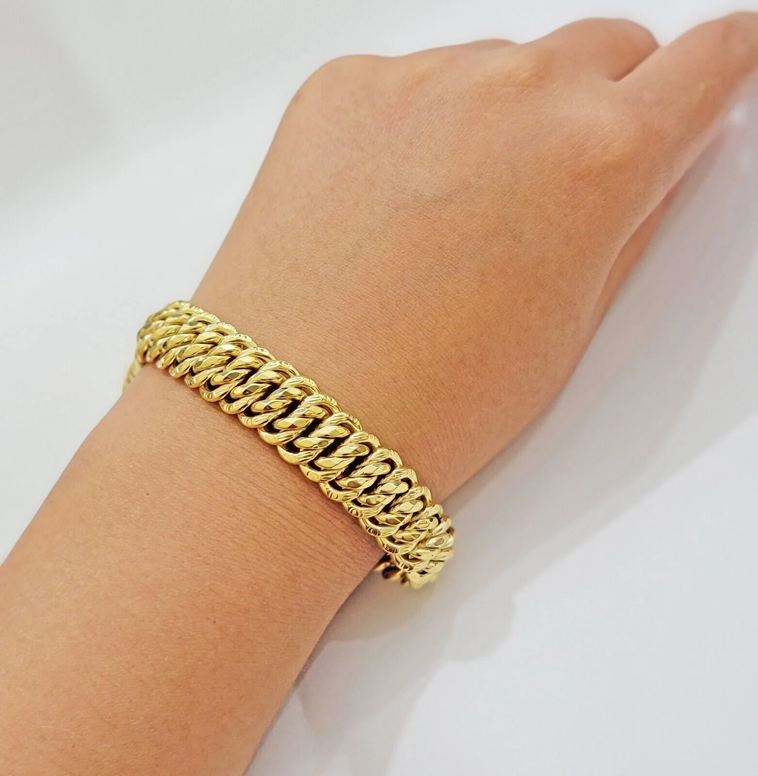 REAL 14k Gold Ladies Bracelet Flat Byzantine Link 16mm 7.5" 14kt Yellow Unique - Image 7