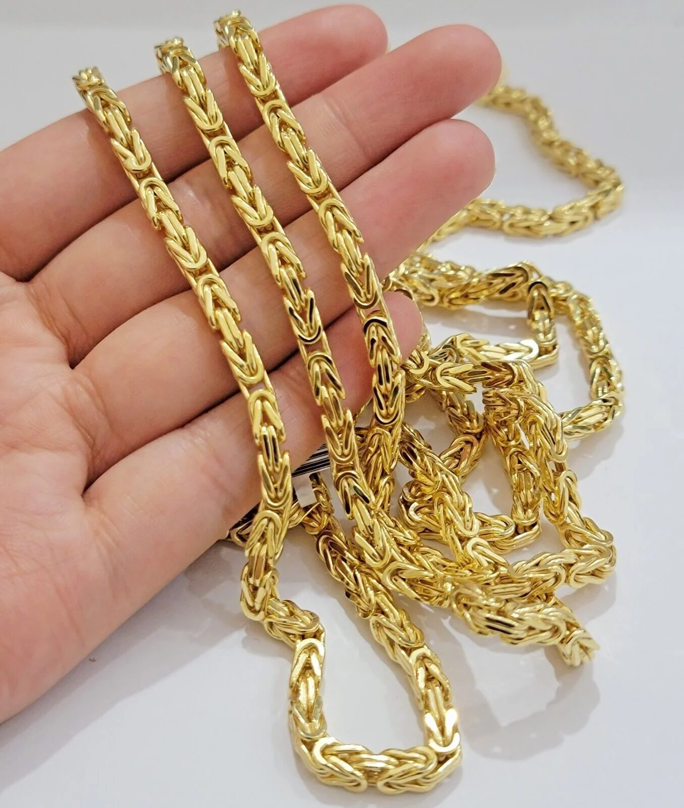 Real 14k Gold Necklace Byzantine Chain 20 Inch Lobster 4mm Mens 14kt Yellow Gold - Image 3