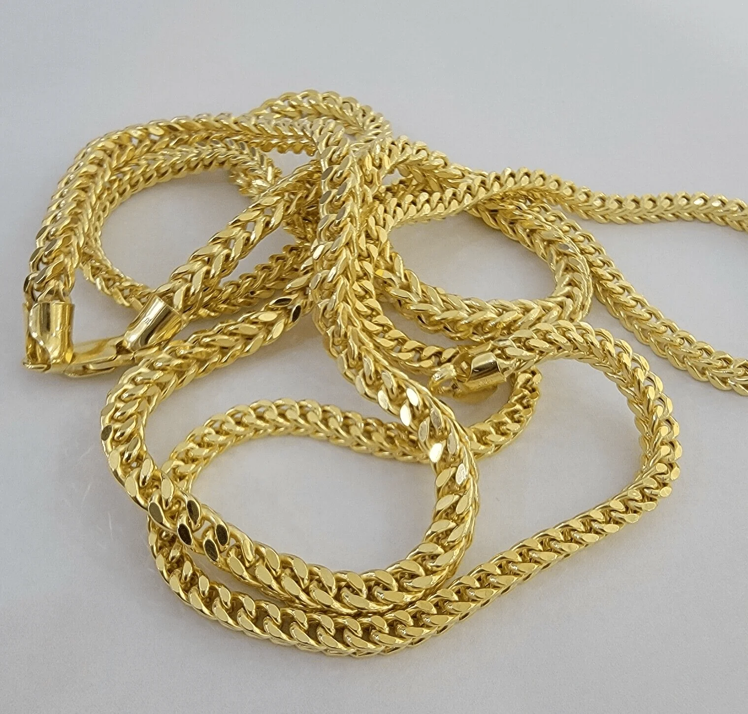 Real 14k Gold Necklace Franco Chain 4mm 24 Inch Diamond Cut Mens 14k Yellow Gold - Image 3