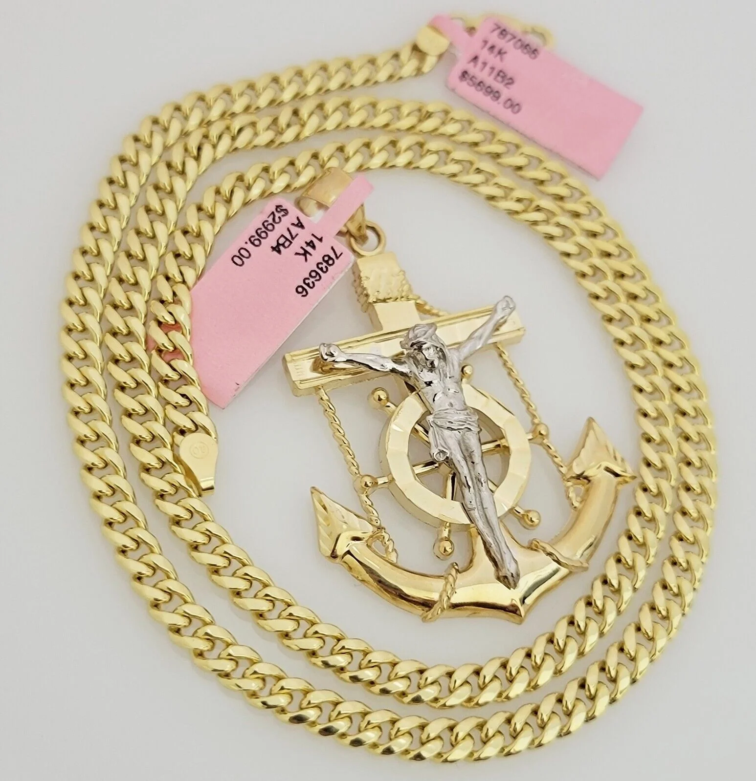 Real 14k Gold Necklace Pendant SET Miami Cuban Link Chain 5mm 24" Anchor Charm - Image 6