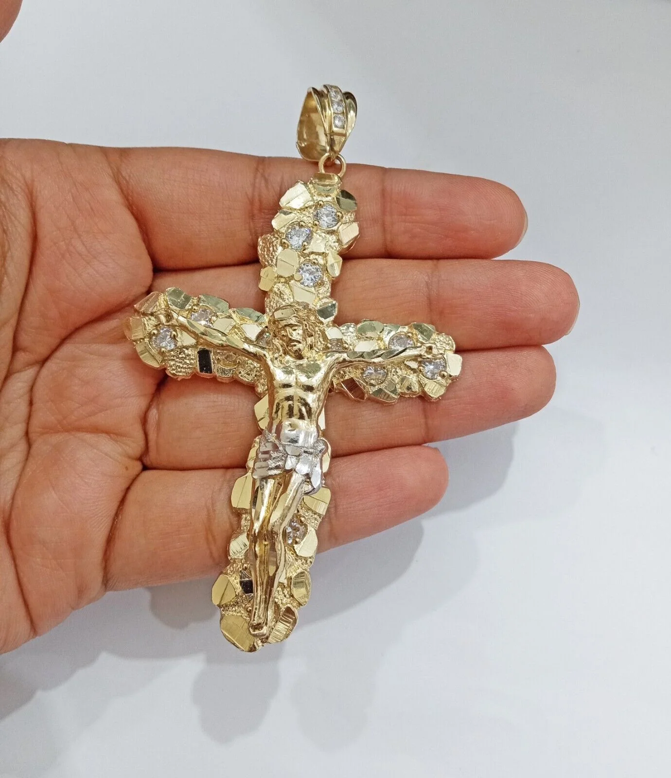 Real 14k Gold Nugget Jesus Crucifix Cross Charm Pendant 14kt Yellow Gold Men - Image 2
