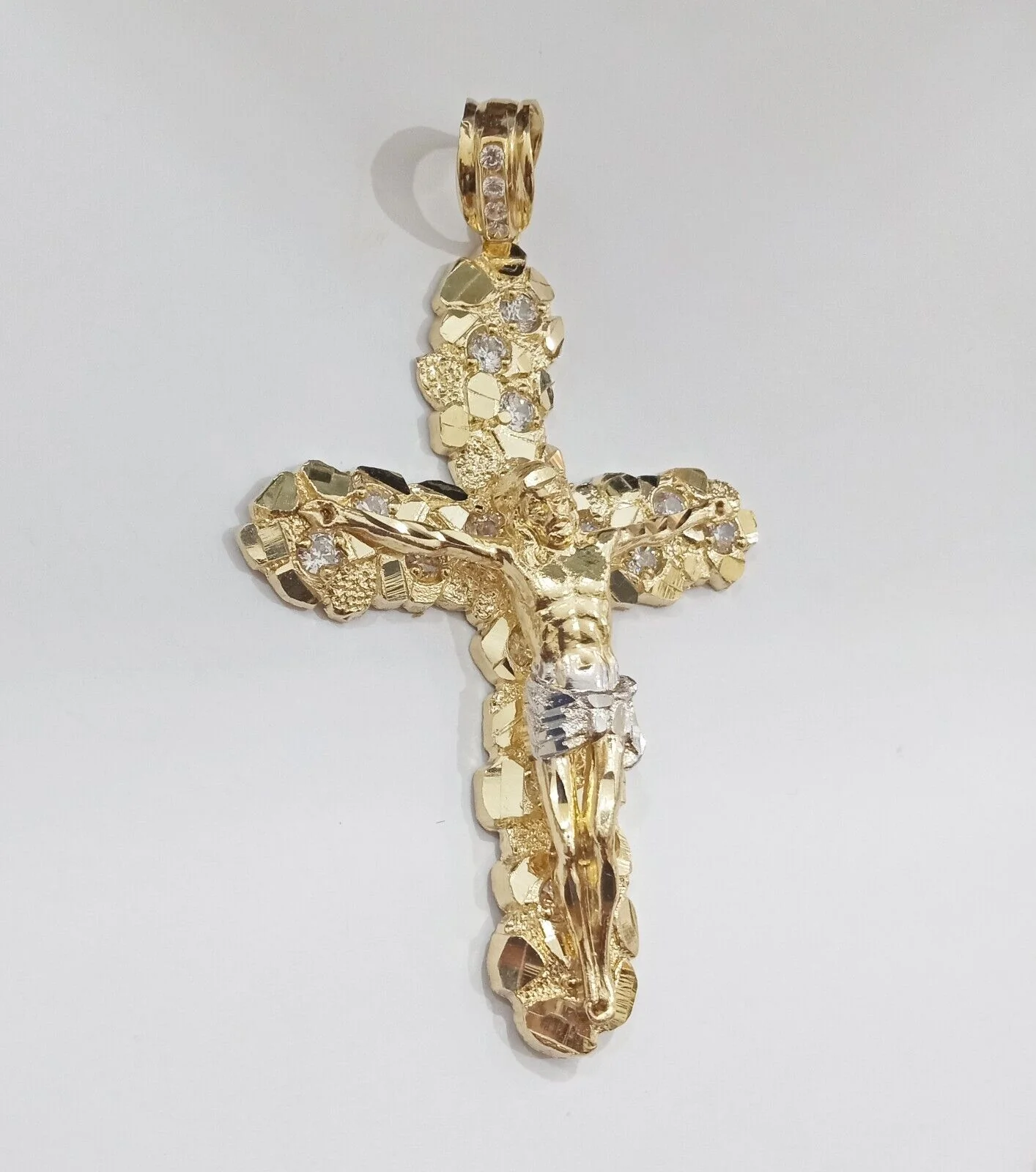 Real 14k Gold Nugget Jesus Crucifix Cross Charm Pendant 14kt Yellow Gold Men - Image 4