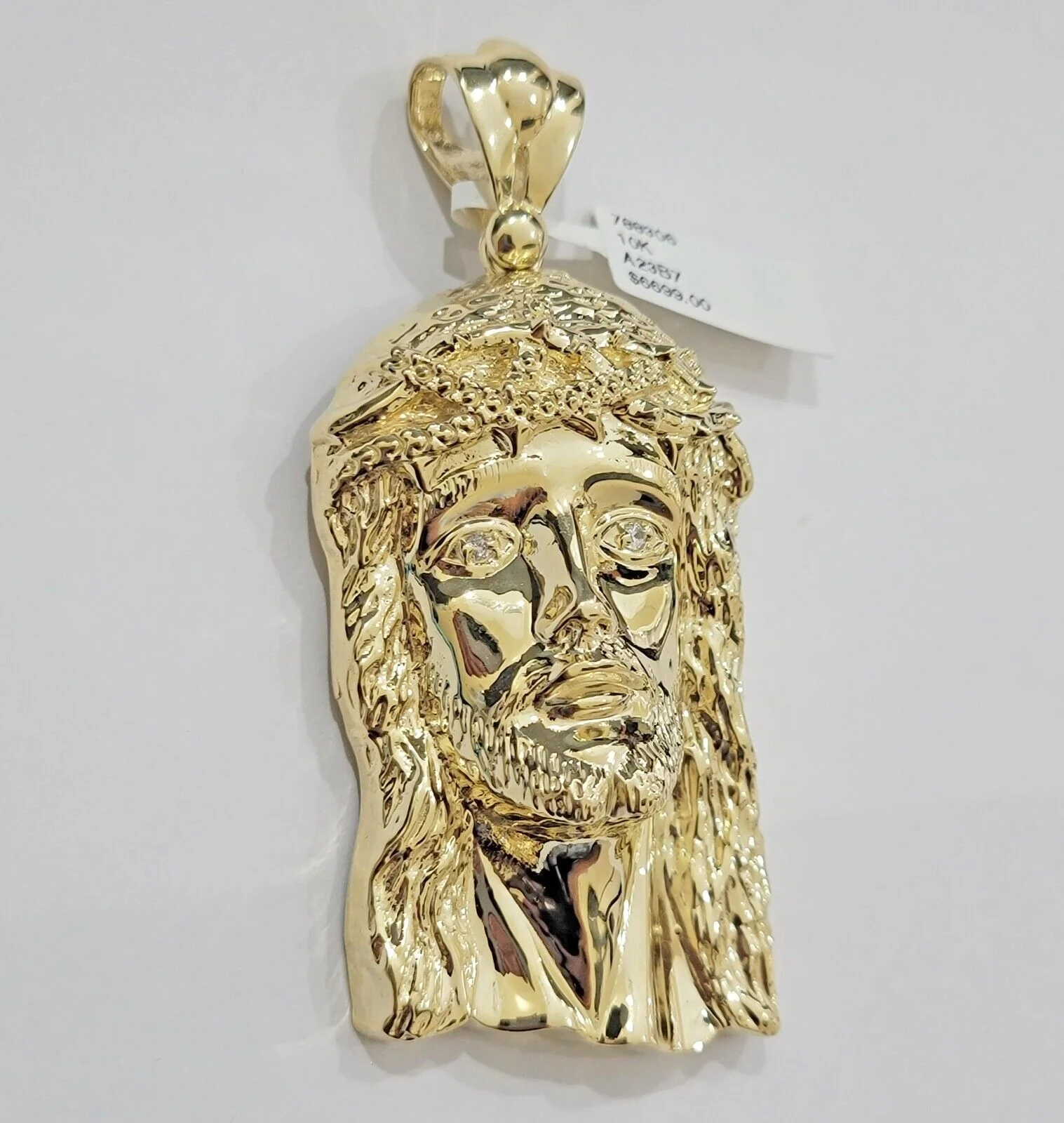Real 14k Gold Pendant Jesus Head Charm 14kt Yellow Gold 3.1 Inch Long For Men's - Image 5