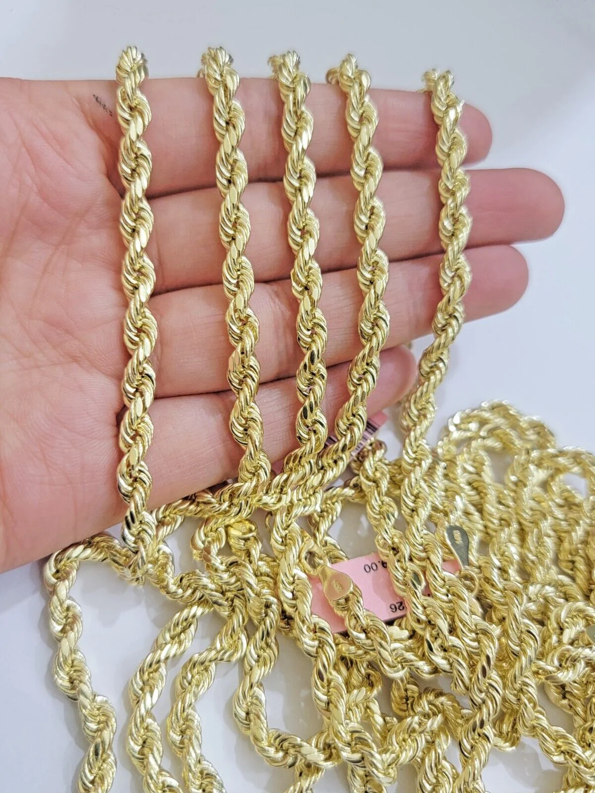 Real 14k Gold Rope chain 18 Inch 5mm Diamond Cuts 14kt Yellow Gold Men Women - Image 2