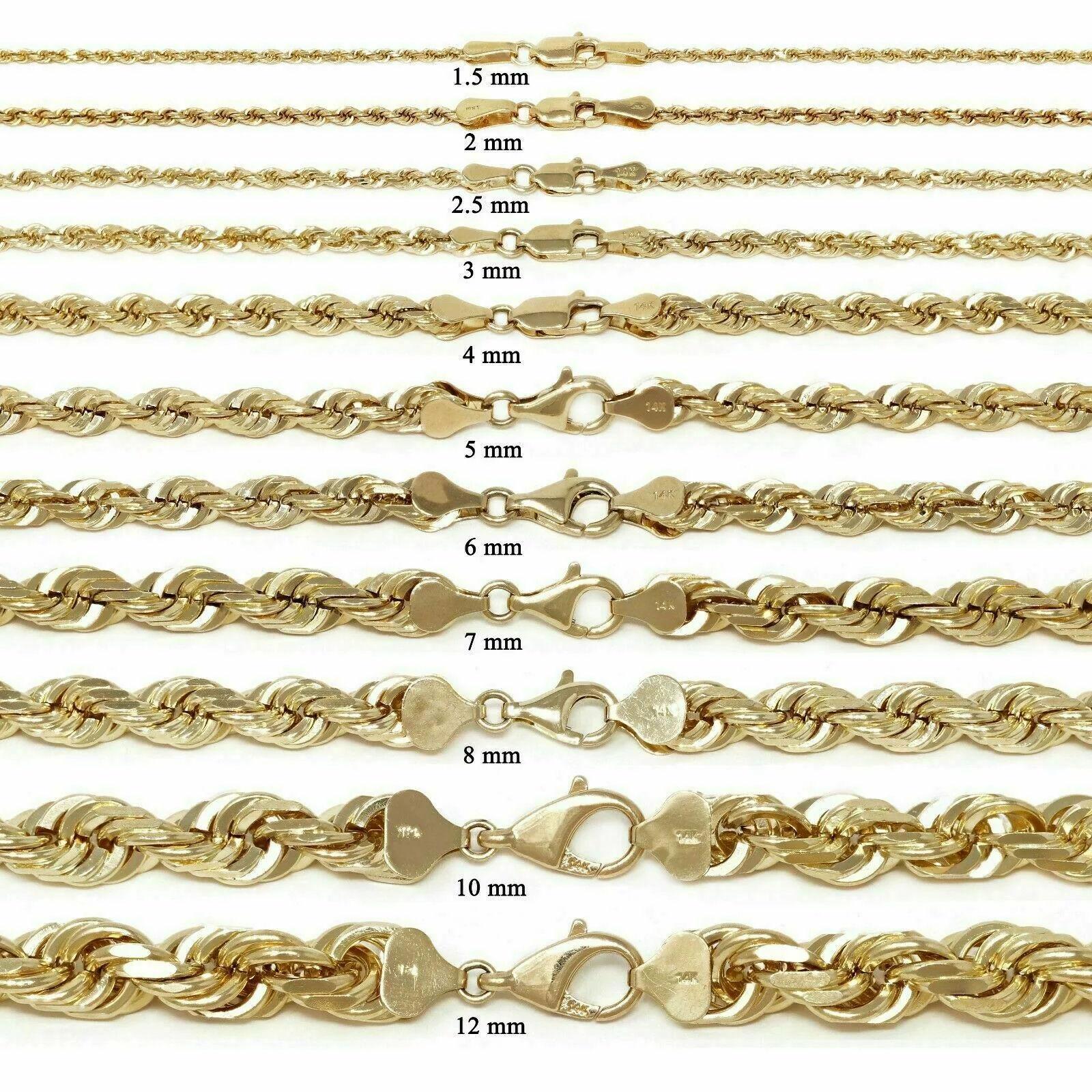 Real 14k Gold Rope chain 2.5mm Ladies Necklace SOLID 14KT Yellow Gold 16" 18" 20 - Image 2