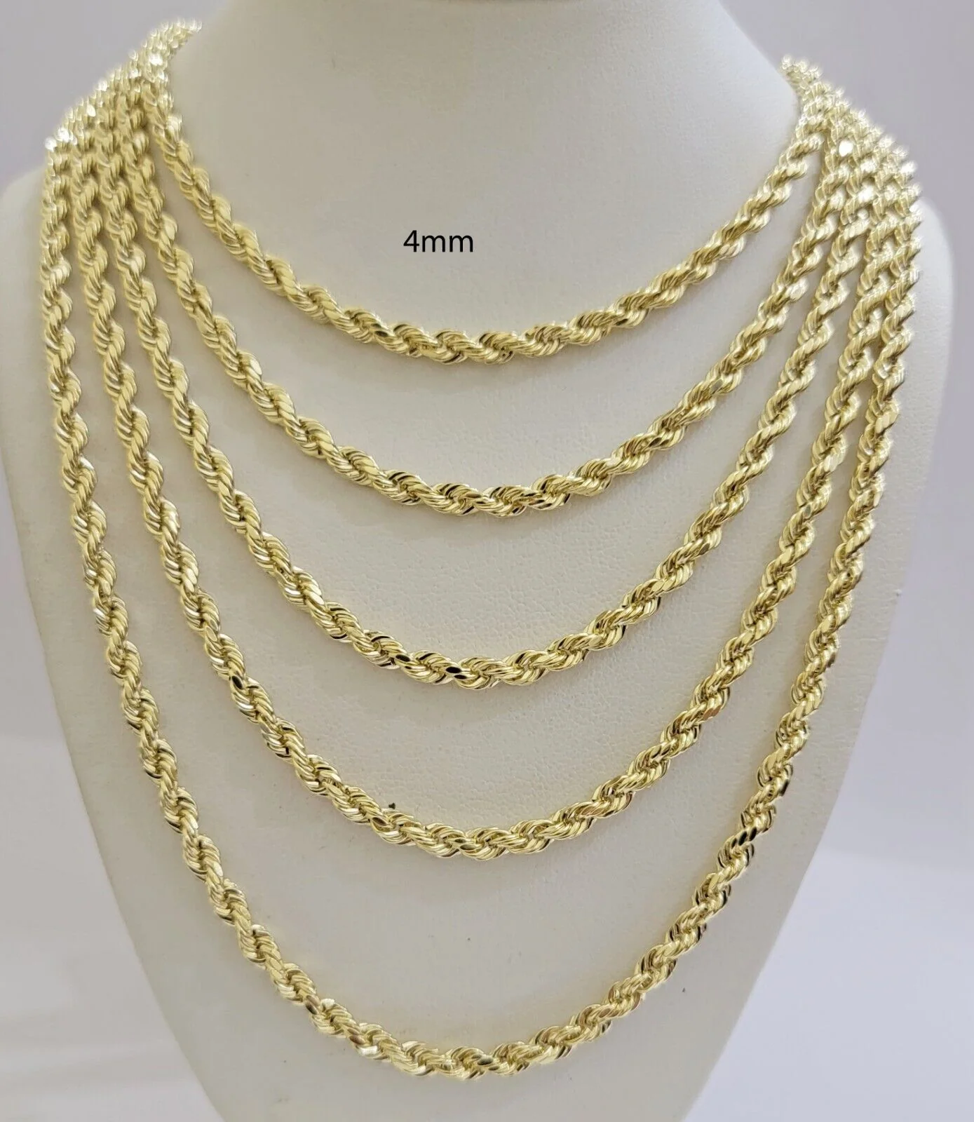 Real 14k Gold Rope chain 20 Inch 4mm Diamond Cuts 14kt Yellow Gold Men Women - Image 2
