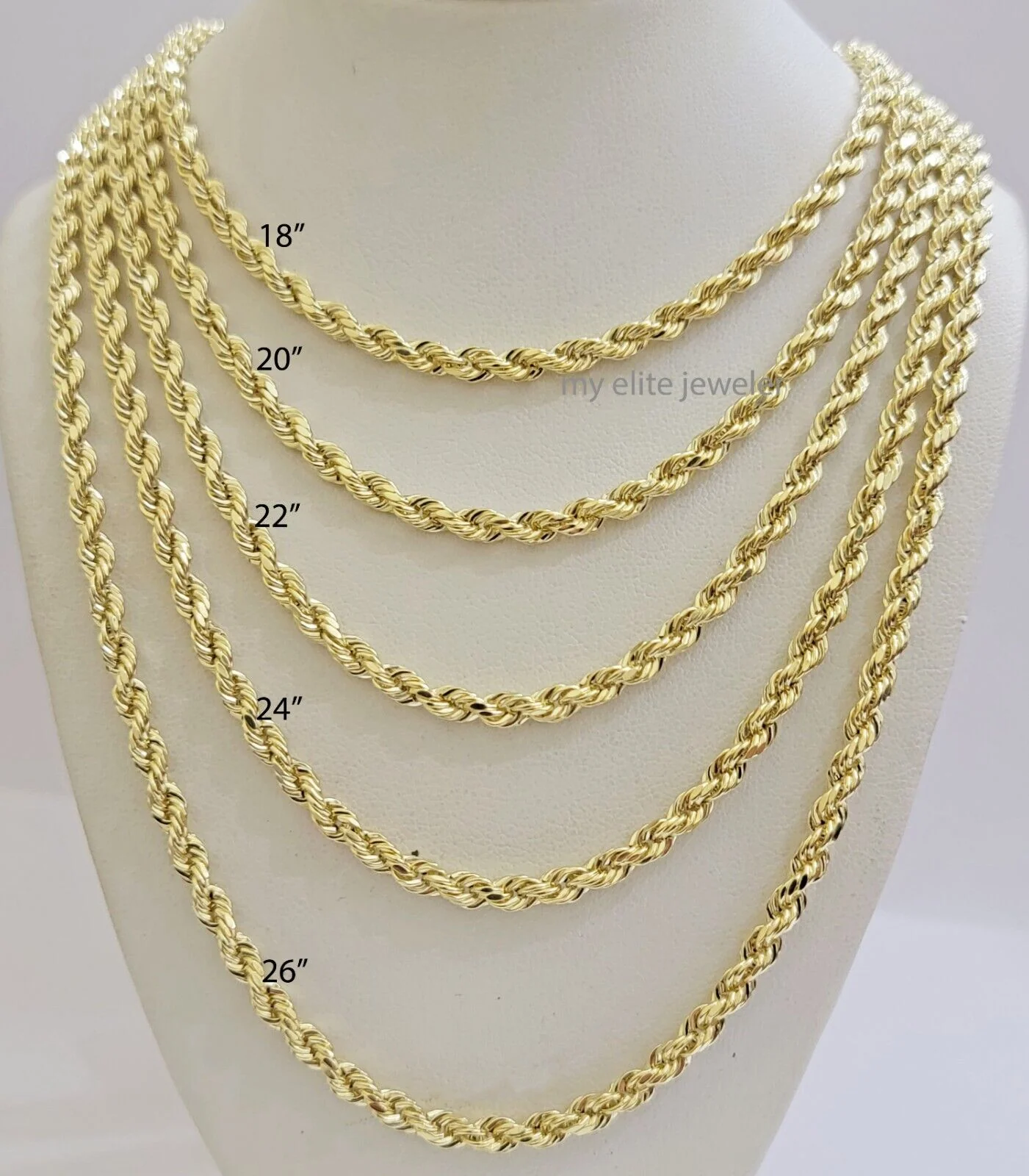Real 14k Gold Rope chain 20 Inch 4mm Diamond Cuts 14kt Yellow Gold Men Women - Image 7