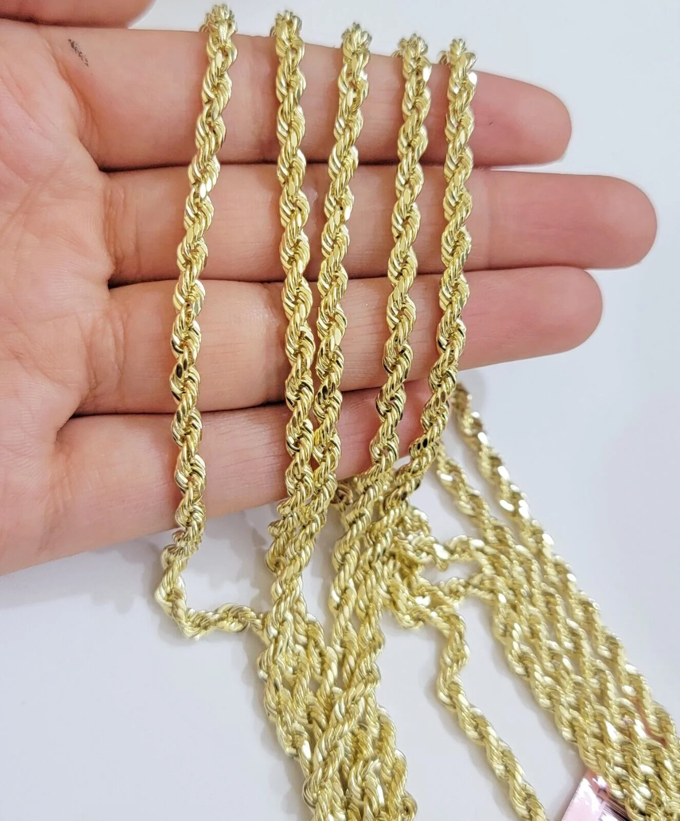 Real 14k Gold Rope chain 22 Inch 4mm Diamond Cuts 14kt Yellow Gold Men Women - Image 2