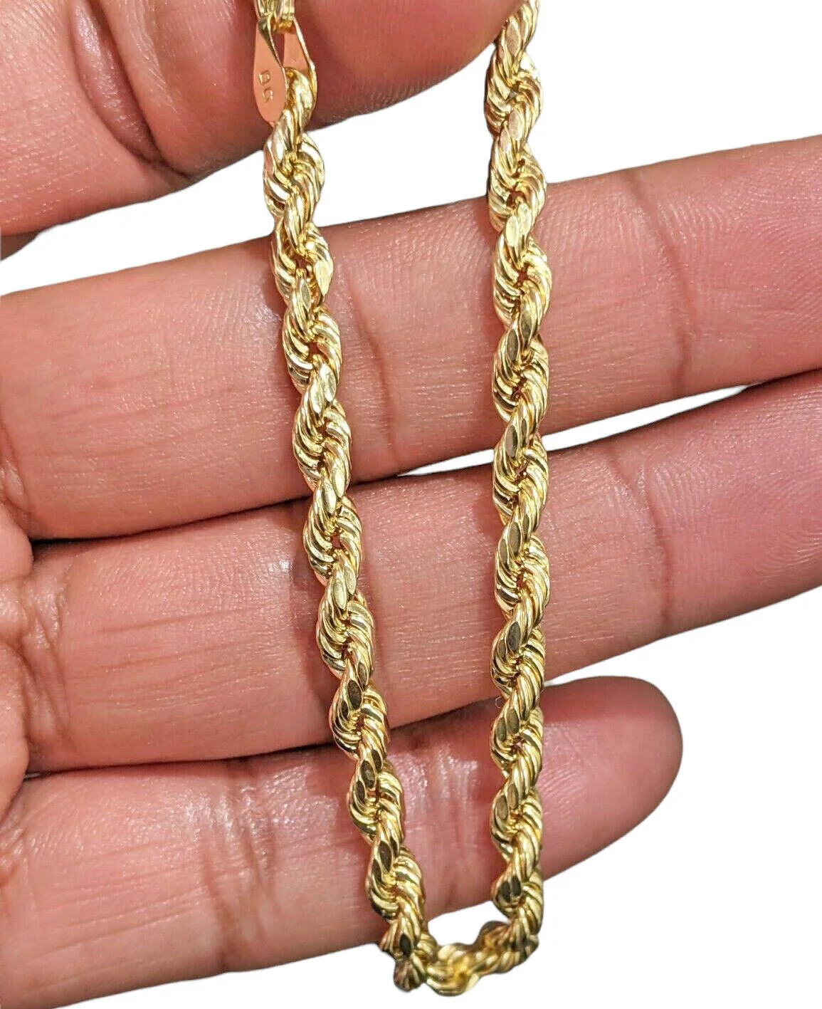 Real 14k Gold Rope chain 22 Inch 4mm Diamond Cuts 14kt Yellow Gold Men Women - Image 8