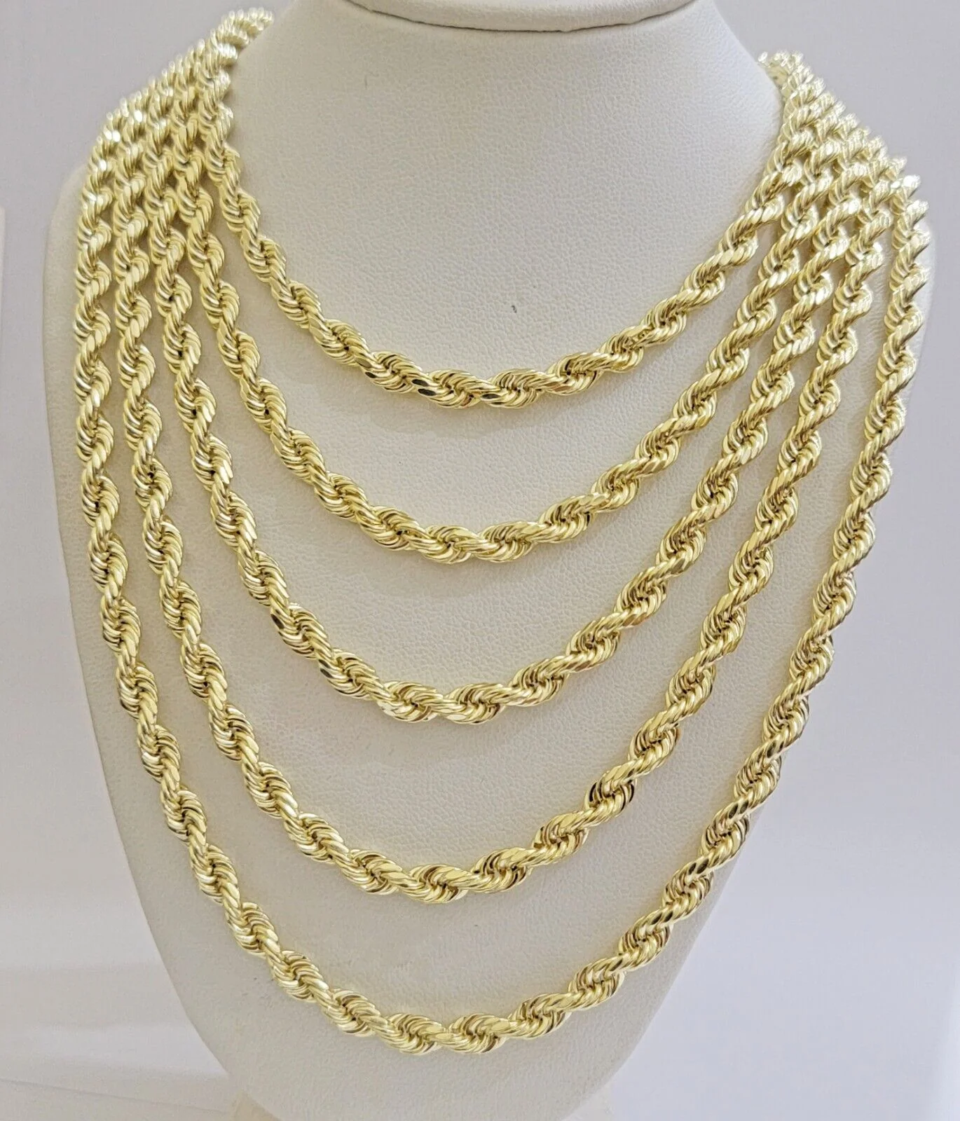 Real 14k Gold Rope chain 26 Inch 5mm Diamond Cuts 14kt Yellow Gold Men Women - Image 2